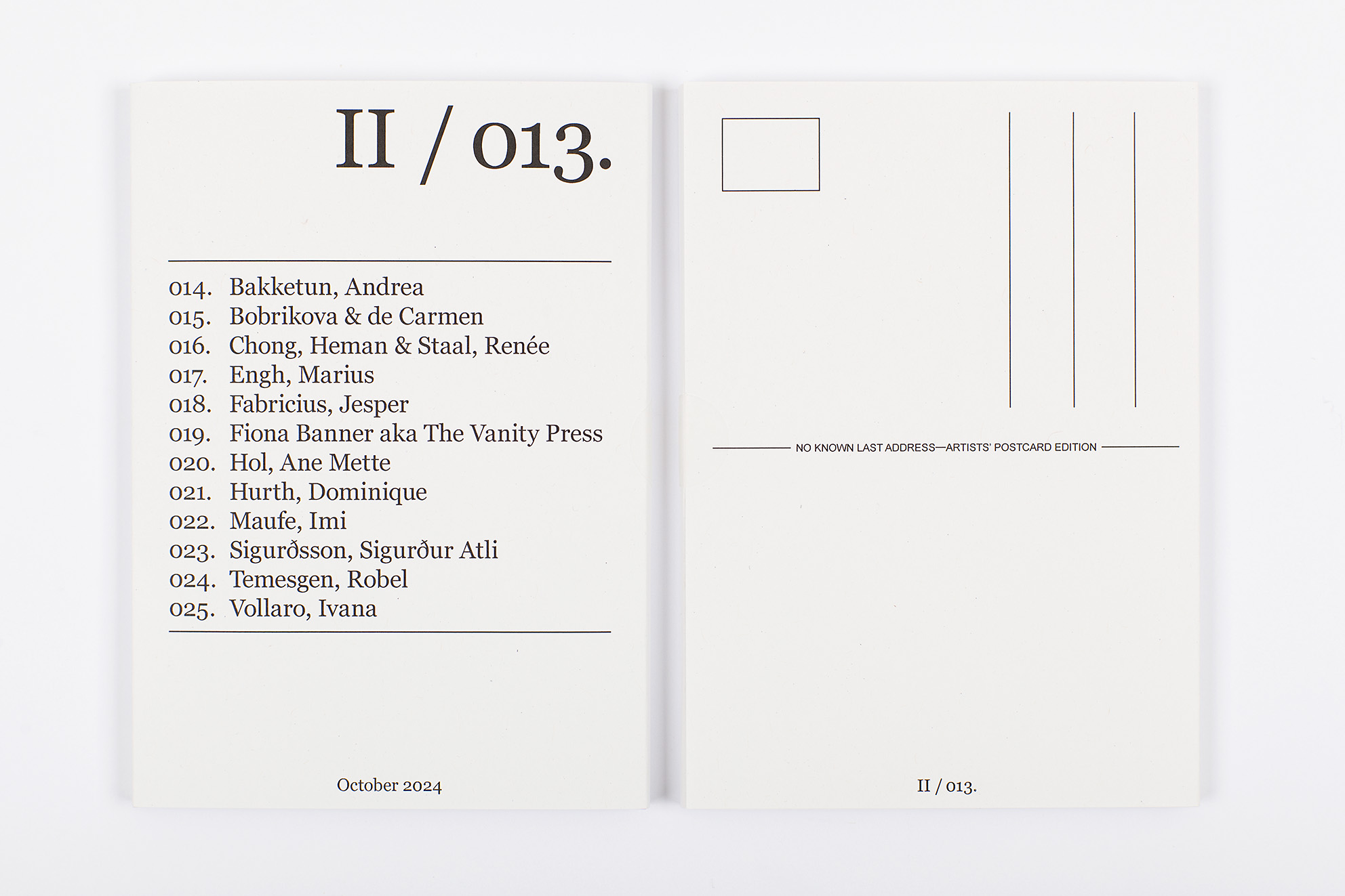   No Known Last Address—Artists’ Postcard Edition II
